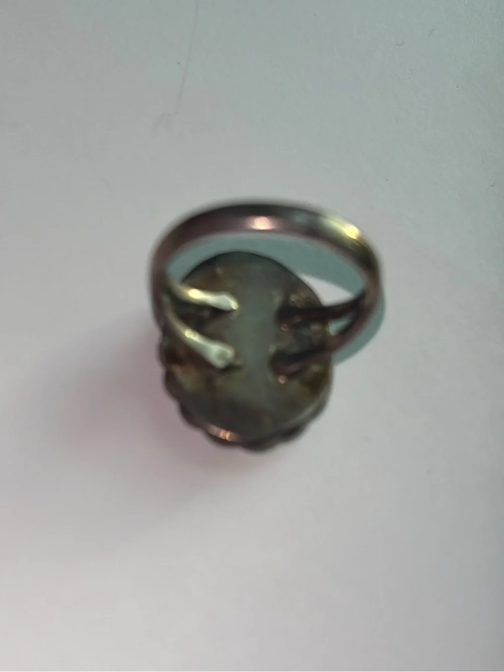 Sterling Silver Inlay Green Malachite and Copper Glitter Oval Ring